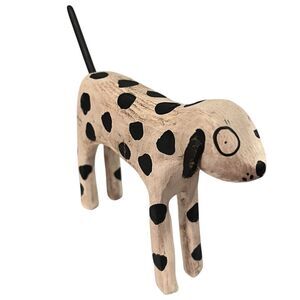 1990 Folk Art Spotted Dog Signed Ted Reb Nichols Wood Carving